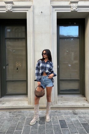 Kadın ekose desen oduncu gömleği