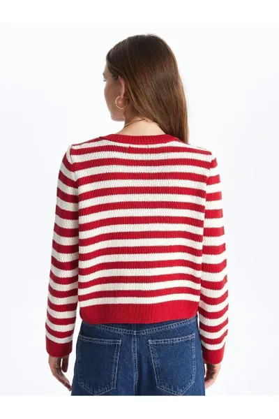 Düğmeli çizgili triko hırka