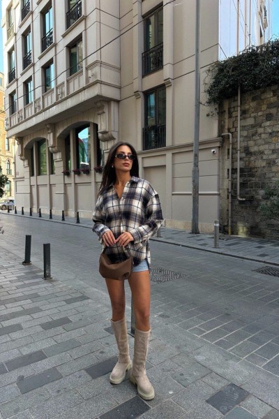 Kadın ekose desen oduncu gömleği