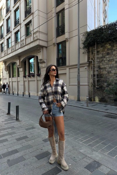 Kadın ekose desen oduncu gömleği