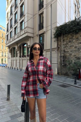 Kadın ekose desen oduncu gömleği