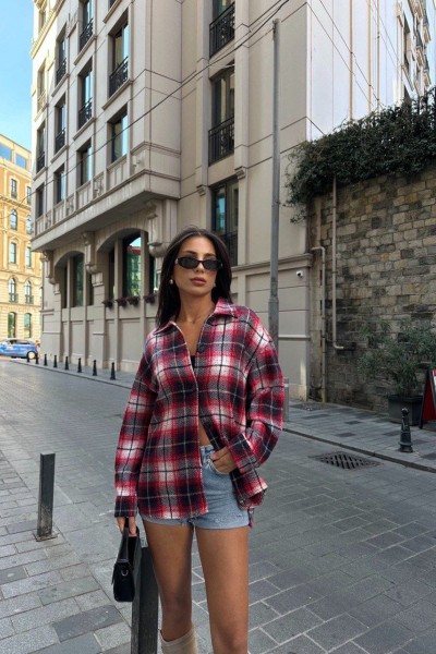 Kadın ekose desen oduncu gömleği